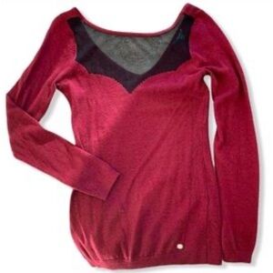 Guess Burgundy Black Lace Top